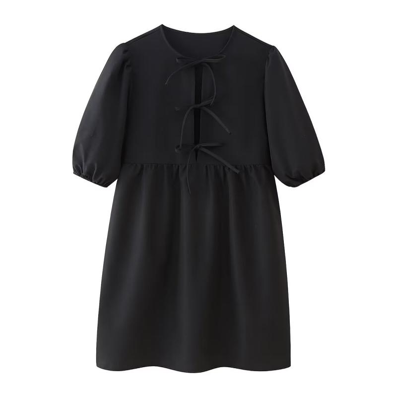 Robes | La robe rubans à nouer sergé extensible Robes Femme